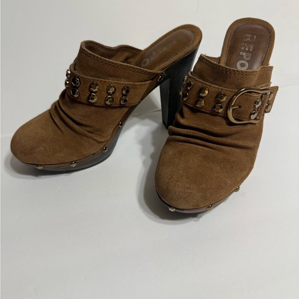 Report Brown Suede Platform Heels Mules Clogs Women's Sz 7